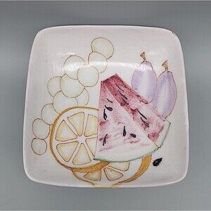 ERNESTINE SALERNO ITALY Hand Painted Fruit 6" Square Bowl Italian Marked 185.E